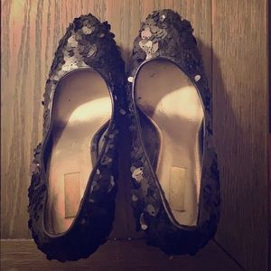 Rachel Roy black sequin platform heels